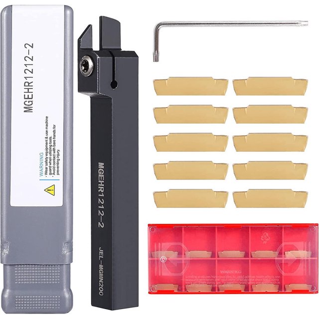 Herramientas de torneado Mgehr 1212-2 Portaherramientas de 1 ranura 2x12x100 mm con 10 piezas de cuchillas de inserción Mgmn200 y llave Herramientas de torneado para torno