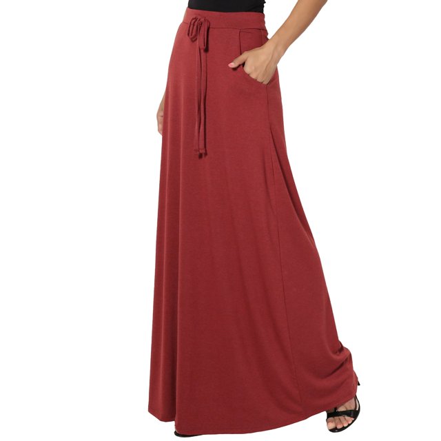 Cathalem Jupe Longue Maxi pour Femmes Jupe Patineuse Plissée Mini avec Fente, Rouge Melon D\'eau TG