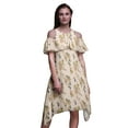 thumbnail image 1 of Bimba Bird Print Flutter Sleeve Womenâ€™s Party Tunic Cold Shoulder Midi Dress-Small, 1 of 6