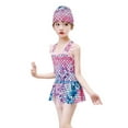 thumbnail image 1 of Hiiyo Girls Scale Print Ruffle One-Piece Swimsuit Cap Bathing Suit Swimwear, Sizes 2-10, 1 of 5