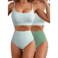 thumbnail image 1 of Conjunto de bikini Herseas de cintura alta para mujer con rayas verdes, talla L, 1 of 6