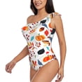 thumbnail image 3 of Yiaed Autumn Pumpkins Fall Leaves Print Women One Piece Swimsuits Tummy Control One Shoulder Bathing Suits Pattern Ruffle Swimwear-Large, 3 of 8