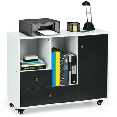 Spaco Lateral Mobile Filing Cabinet with 2 Drawers-Black, File Cabinets for Home Office