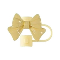 Cute Bow Straw Topper Covers with Leak-Proof Design - Reusable Straw Cap Tips for Drinking Straws, Decorative Straw Accessories - Yellow