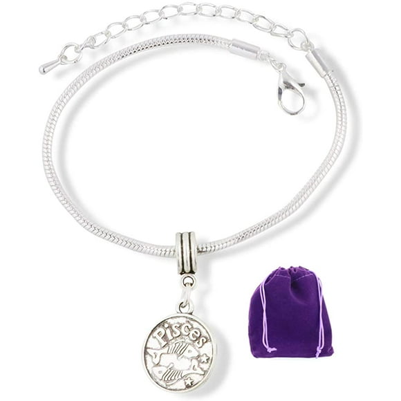 Pisces Gifts for Women | Hypoallergenic Stainless Steel Snake Chain Charm Bracelet Pisces Bracelet and Zodiac Bracelet A Perfect Pisces Gift or Pisces Jewelry for Women and Men