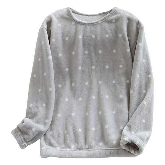 Womens Pajamas Winter Dots Print Long Sleeve Velvet Cute Pullover Crew Neck Flannel Top Women Pajamas & Loungewear Nightwear