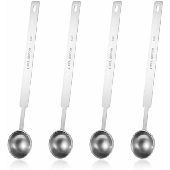 4PCS 1 Teaspoon Measuring Spoon(1 tsp, 5 ml, 1/6oz, 1/3 tbsp) Long Handle Scoop Metal Measure Spoons Kitchen Gadgets 304 Stainless Steel Individual Measure Scoops for Measuring Protein Cooking Baking