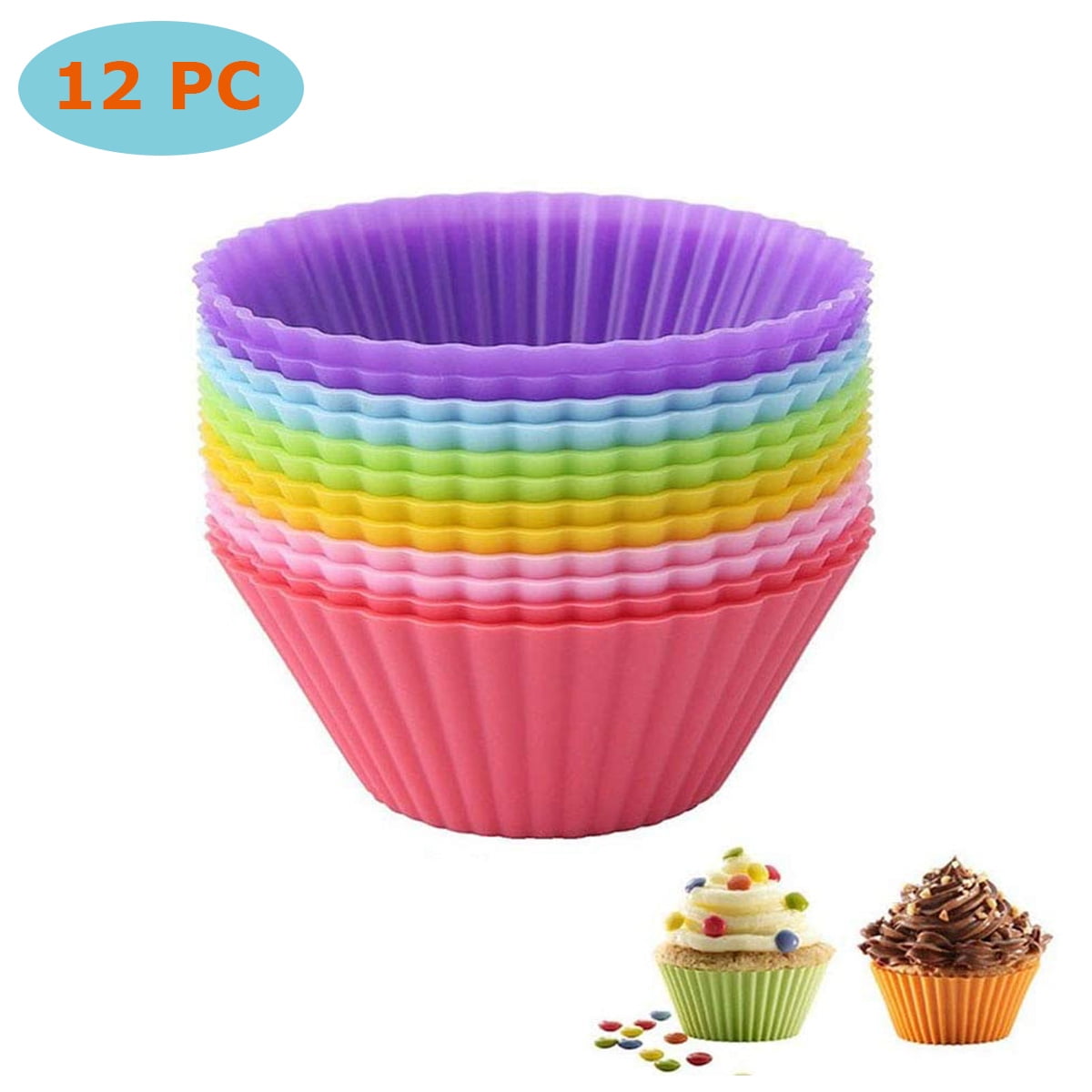 2 Sets of 12 NEW Multi-Color Silicone Flower Shaped Cupcake Molds/Holders 