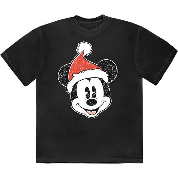 Mickey Mouse Unisex T-Shirt: Santa Hat (Medium)