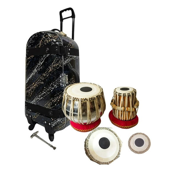 Professional Tabla Drum Set, Steel Left and Neem Wood Right with Hammer, High Quality Cushions, Hard case and Extra Skin both