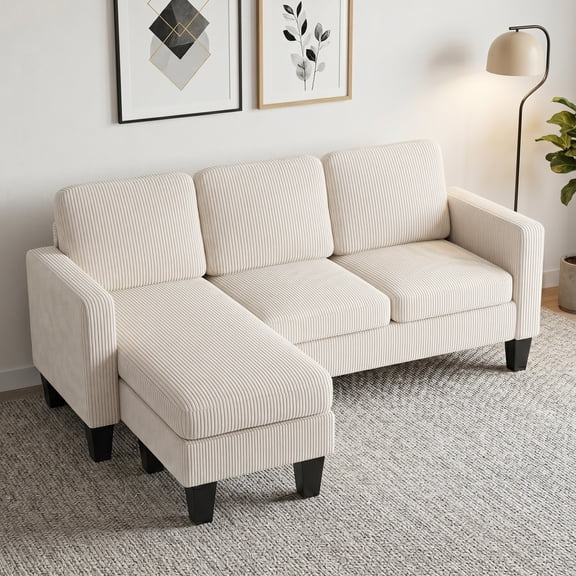 HOMCOM Sectional Sofa, L Shaped Couch with Reversible Chaise, Cream