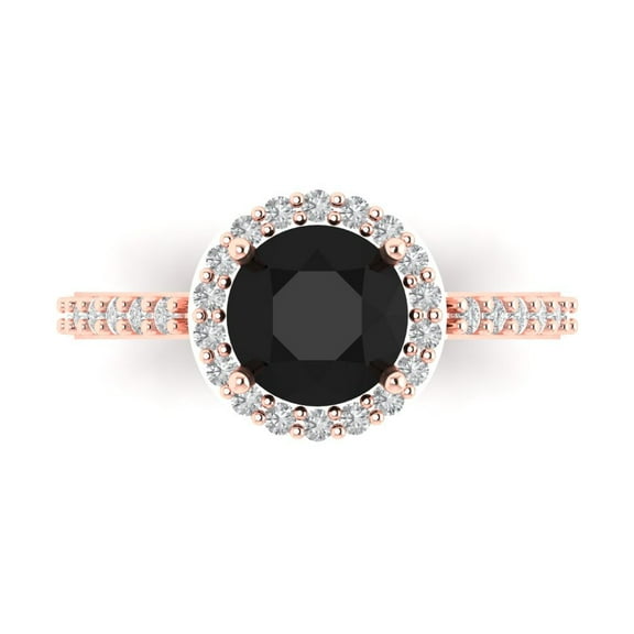 1.86 ct Round Cut Natural Onyx Halo Engagement Ring for Women in 14K Rose Gold