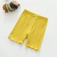 thumbnail image 3 of LIIPEE Boys Girls Leggings Shorts Summer Casual Breathable Ribbed Solid Color Elastic Waist Bowknot Lettuce Trim Shorts Toddler Leisure Daily Shorts,Yellow,2-3 Years, 3 of 3