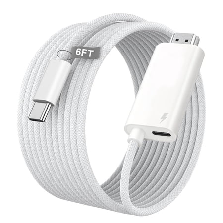 Apple USB-C to HDMI Cable 4K@120Hz for iPhone 17 16 15, 6FT Nylon-Braided High-Speed Type C to HDMI 2.1 Cord with 100W PD Charging Port for MacBook Pro/Air, iPad Pro, iMac, Galaxy S26 S25