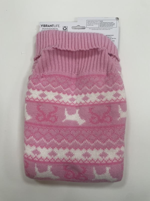 Vibrant Life Holiday Fair Isle Sweater for Dogs, Pink and White, L
