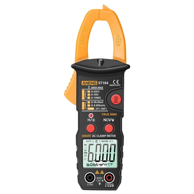 ANENG ANENG ST184 True RMS Clamp Meter - Measures AC/DC Voltage, Current, Resistance, Capacitance, NCV, Continuity, Diode, Frequency, Temperature (Yellow, No Battery Included)