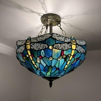 Enjoy Décor Lamps Tiffany 16-Inch Ceiling Lights with Stained Glass Bowl Shade, 2-Light, Bronze, Corded Electric for Living Room, Stairway, Foyer, Entryway
