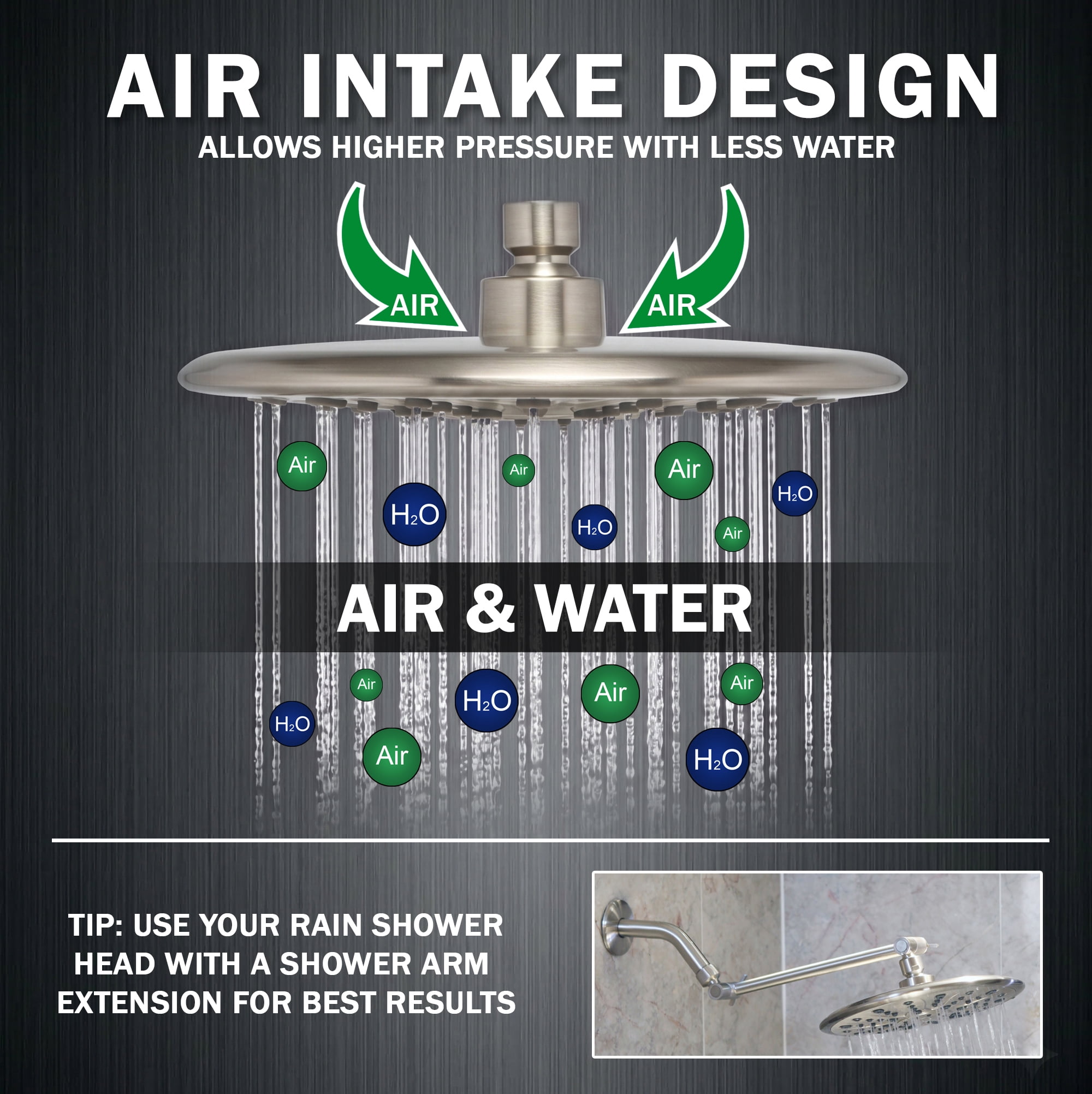 Aqua Elegante Luxury Rain Shower Head for Overhead Waterfall Showers - 2.5 GPM - Brushed Nickel