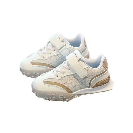 

Gomelly Kids Non-Slip Trainers Comfort Thick Sole Running Shoe Sports Walking Lightweight Low Top Fashion Sneaker White Khaki 9C