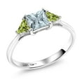 thumbnail image 5 of Gem Stone King 10K White Gold Sky Blue Aquamarine and Green Peridot 3 Stone Engagement Ring for Women (0.86 Cttw, Gemstone March Birthstone, Princess Center 5MM, Trillion 3.5MM, Size 8.5), 5 of 5