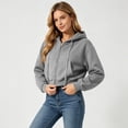 thumbnail image 6 of Zip up Hoodie Women Oversized Cropped Plain Sweatshirt Full Zip Drawstring Hooded Slouchy Jacket with Pocket Light Gray M, 6 of 8