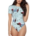thumbnail image 1 of Saiise Justaucorps à Manches Courtes pour Femmes Motif Chiot Teckel Col Rond Pyjama Extensible avec Fermeture à Pression-Grand, 1 of 7