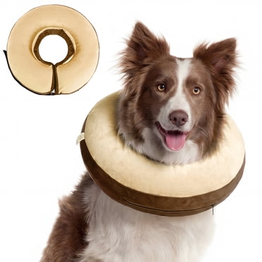Kuoser Soft Inflatable Dog Cone for Recovery after Surgery, Alternative to Plastic E-Collar for Small Medium Large Dogs, Coffee, L