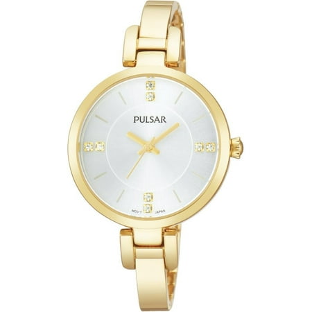 Pulsar Womens Crystal Analog Stainless Watch - Gold Bracelet - Silver Dial - PH8034