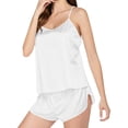 thumbnail image 5 of LIZUOJUN Satin Pajamas For Women Set 2 Piece Camisole Tops Sleepwear V Neck Sleeveless Summer Shorts Soft Breathable Smooth Cozy Loungewear Nightwear - M, 5 of 6
