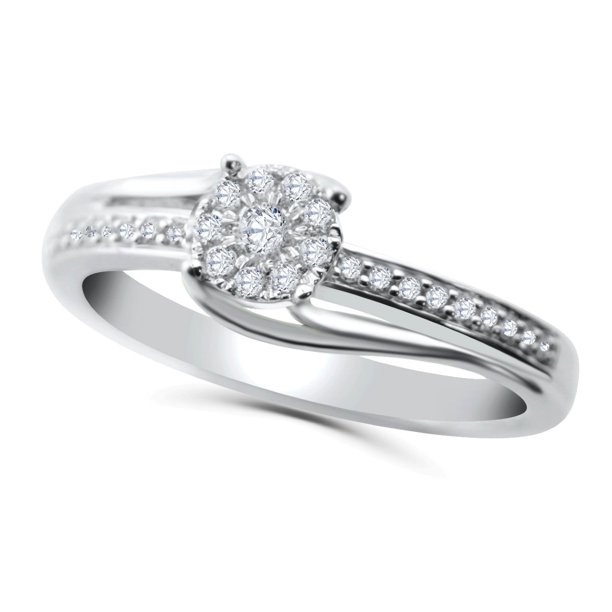 10K White Gold Diamond Promise Ring Engagement Ring for Her 1/5ctw (i2