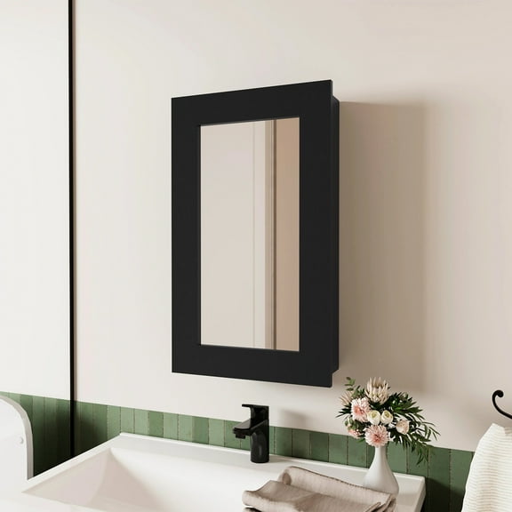 Black Medicine Cabinet With Mirror And 3 Shelves For Bathroom Storage Enhancement Solution Internal Organization