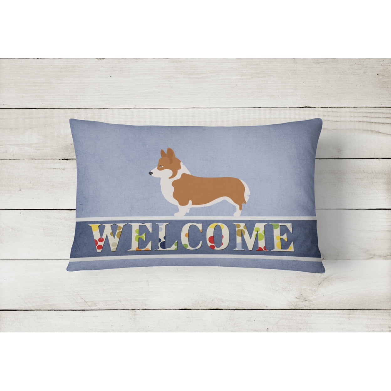 Carolines Treasures BB8320PW1216 Pembroke Welsh Corgi Welcome Canvas Fabric Decorative Pillow, Blue, 12H x16W,