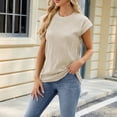 thumbnail image 6 of Sunsent Summer Solid Color Round Neck Loose Short Sleeve T-Shirt Top, 6 of 6