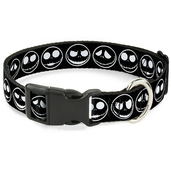 Disney Pet Collar, Dog Collar Plastic Buckle, The Nightmare Before Christmas Jack Expressions Black White, 7 to 8.5 Inches 0.5 Inch Wide