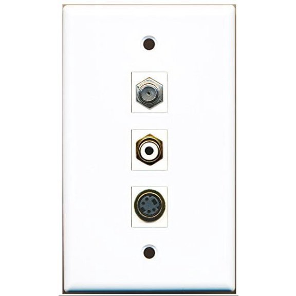 RiteAV - 1 Port RCA White and 1 Port Coax Cable TV- F-Type and 1 Port S-Video Wall Plate