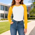thumbnail image 2 of Girls Long Sleeve Shirts Raglan Color Slim Fit Cute Tunic Top for 5-14 Years, 2 of 6
