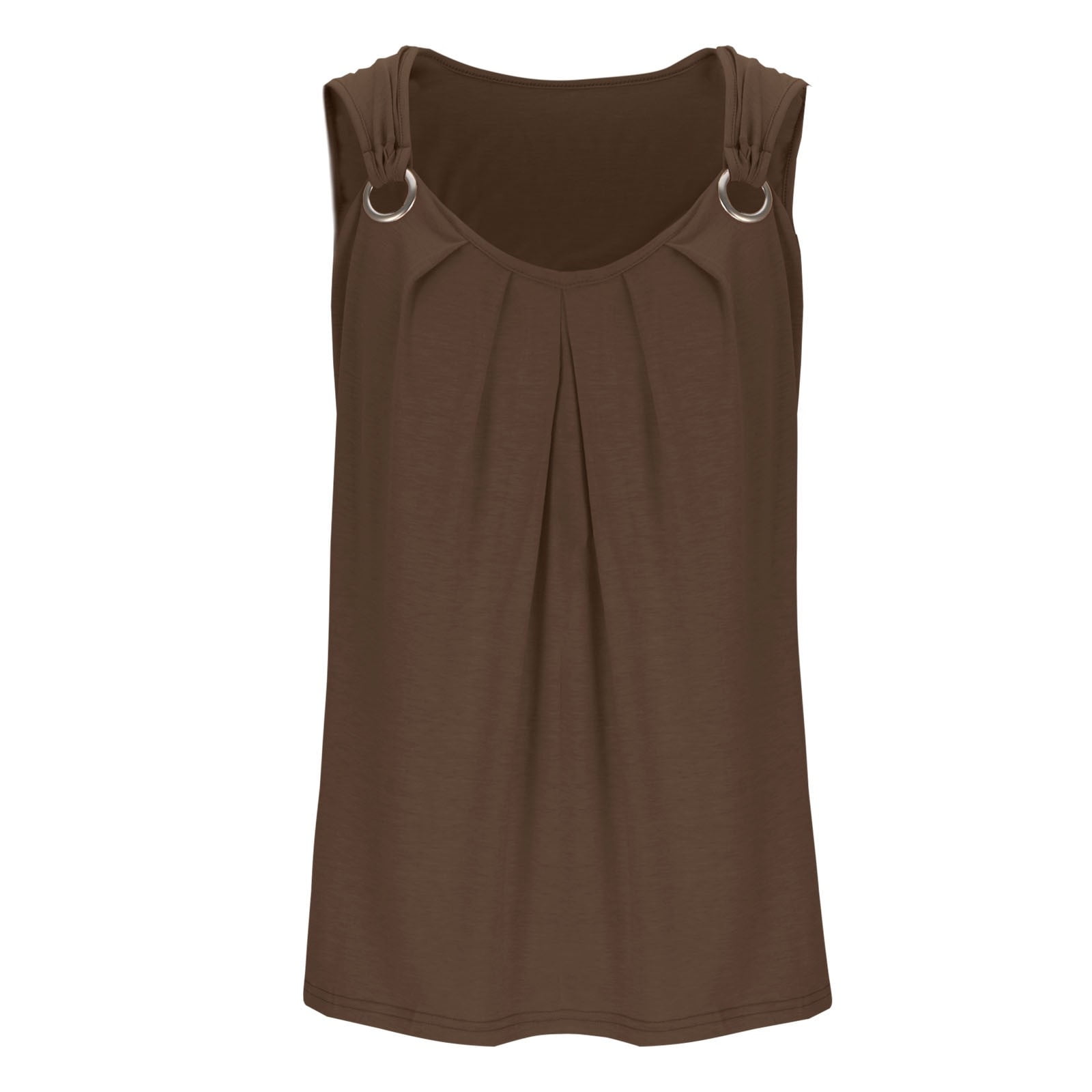 Tank Tops for Women under $5 Coffee Summer Basic Solid Color Fold Camisole Sleeveless T-shirt Loose Tank Tops Camisoles for Women Plus Size - image 5