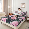 thumbnail image 4 of Manfei Floral Peony 3pcs Twin Sheet Sets for Female Women Men,Chic Pink Flower Twin Fitted Sheet,Spring Graden Breathable Flat Sheet,Luxury Bedroom Decor, 4 of 7