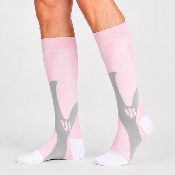 Havenx Compression Socks Men Athletic Knee High Socks for Men Graduated Support Breathable Socks for Running Cycling Outdoor Activities Daily Wear,Pink S