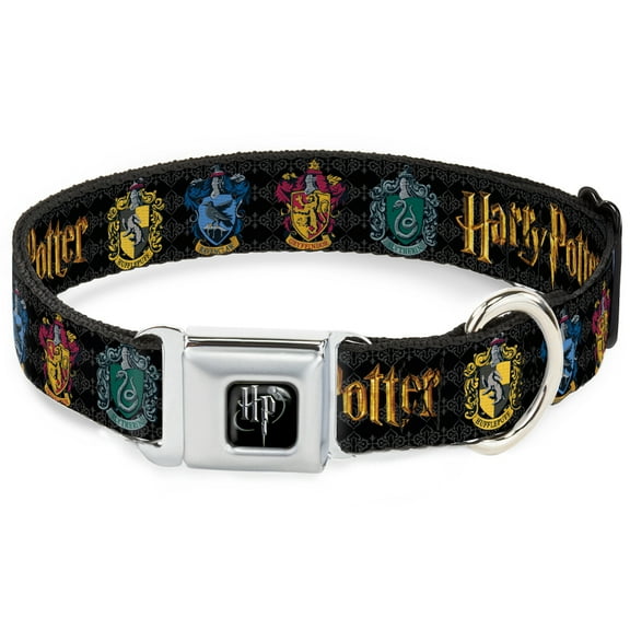 The Wizarding World of Harry Potter Pet Collar, Dog Collar Metal Seatbelt Buckle, Harry Potter Hufflepuff Ravenclaw Gryffindor Slytherin Black, 9.5 to 13 Inches 1.0 Inch Wide