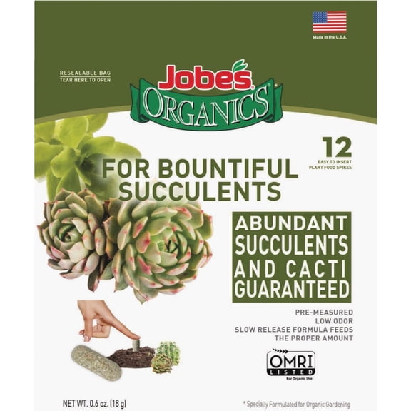 Jobe's Organics Organic Succulent Plant Spike, 2-8-8 Formula, 12-Pk. — Residential Use, Standard Application