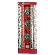 Holiday Time Gift Wrapping Paper Kit, Farmhouse Traditional Red & Green, 4 Rolls Gift Wrap, 10 Gift Tags, 6 Gift Bows