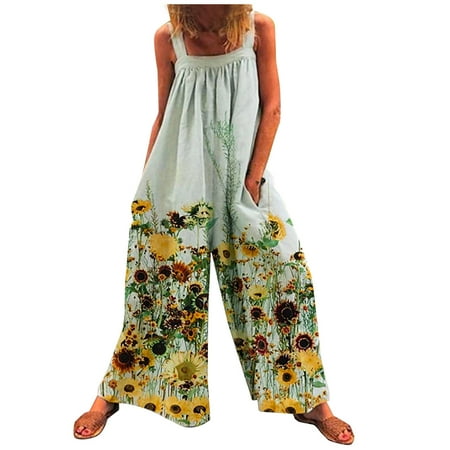 

Women Jumpsuit Baggy Sleeveless Wide Leg Pants One-piece Rompers Onesie Floral Printed Summer Suspenders Jumpsuits
