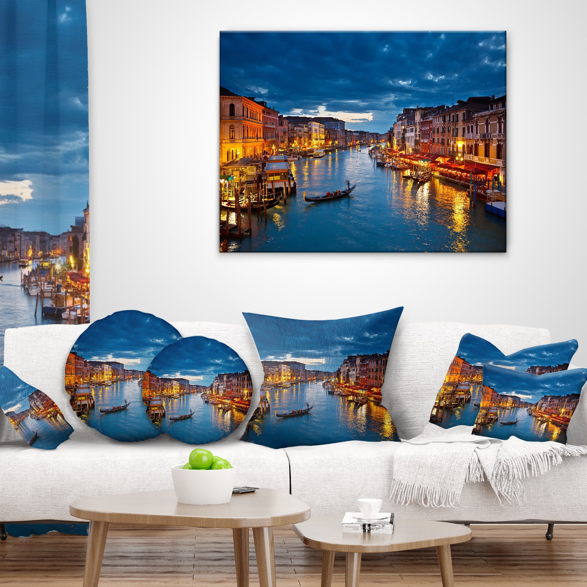 Designart Grand Canal at Night Venice - Cityscape Photo Throw Pillow - 18x18
