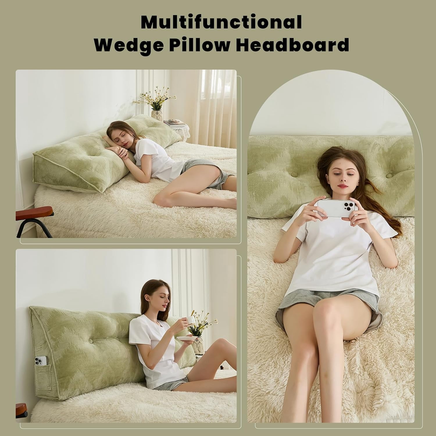 Headboard Pillow for Bed,Triangular Wedge Pillow Headboard Soft Support While Reading and Resting,Bed Bolster Cushion Headboard with Removable Cover, Queen (59"x8"x20")