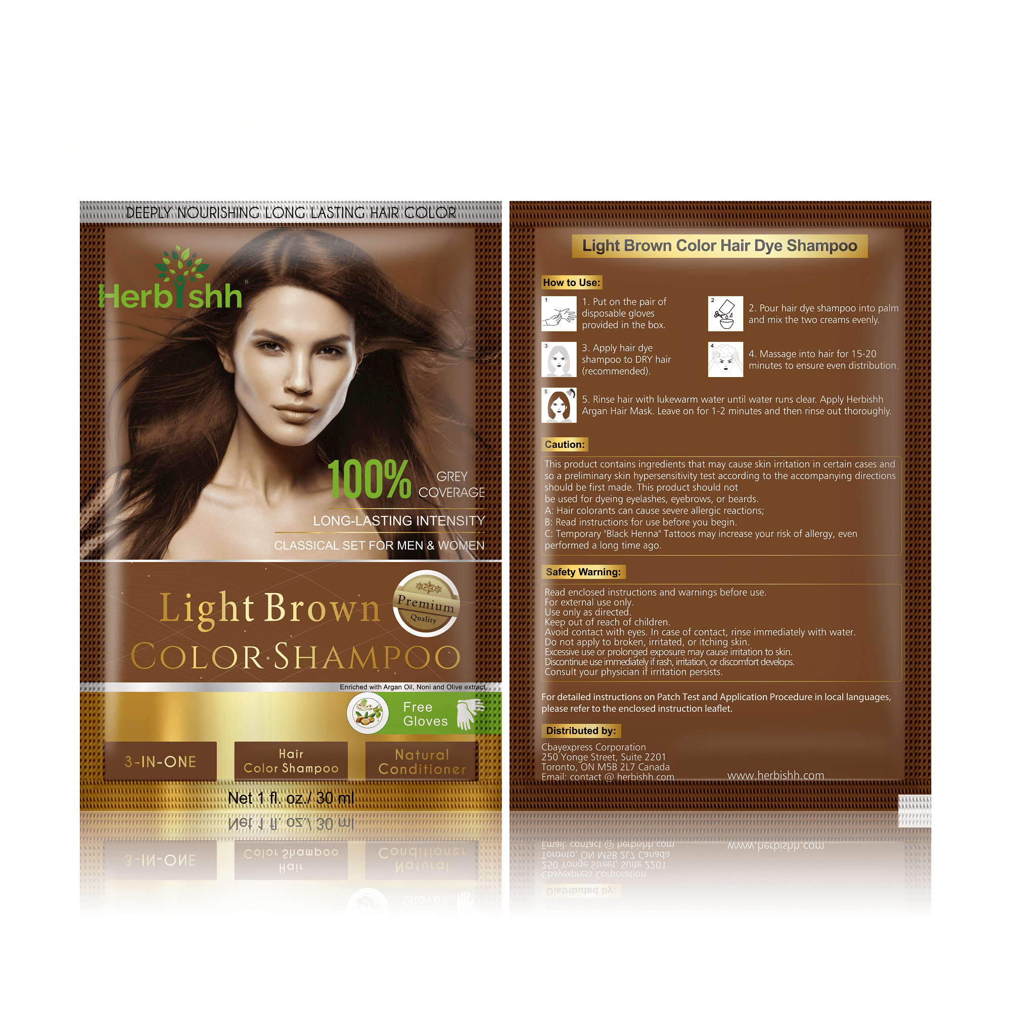 (6 pack) Herbishh Hair Color Shampoo for Gray Hair, Men & Women, Travel Size, 10+1 Pack (Light Brown 30 ml)