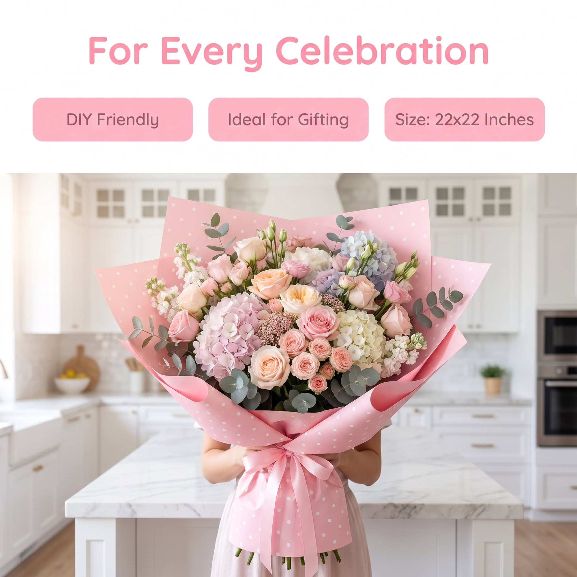 Unique Bargains Waterproof Luxury Matte Gift Wrapping Paper for Bouquets Pink 22" x 22"