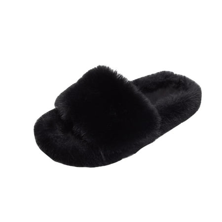 

Juebong Arch Support Winter Autumn Female Ins Fur Lined Winter Lazy People Outside Wearing Slippers Black Size 6