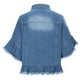 thumbnail image 6 of Ailaofu Women's Denim Vest Button Down Cropped Jacket with Ruffles Vintage Half Sleeve Lapel Collar Waistcoat for Fall Tops, 6 of 6