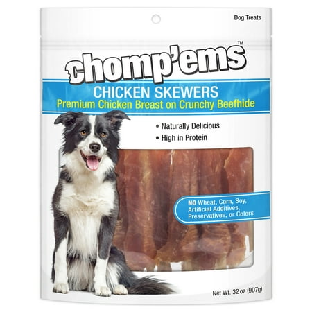UPC: 0076158070158 | Chomp ems Chicken Skewers 32 oz – All Natural Rawhide Wrapped with Premium Chicken Breast – Healthy Protein Rich Treats for Dogs – Dog Chews